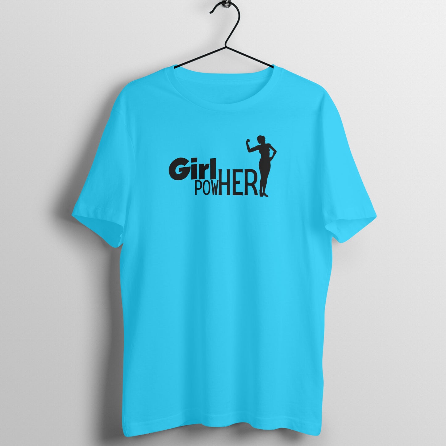 Sky Blue women's fitness t-shirt with "Girl Power" quote in black | 100% combed cotton, 180 GSM fabric | Fempowered