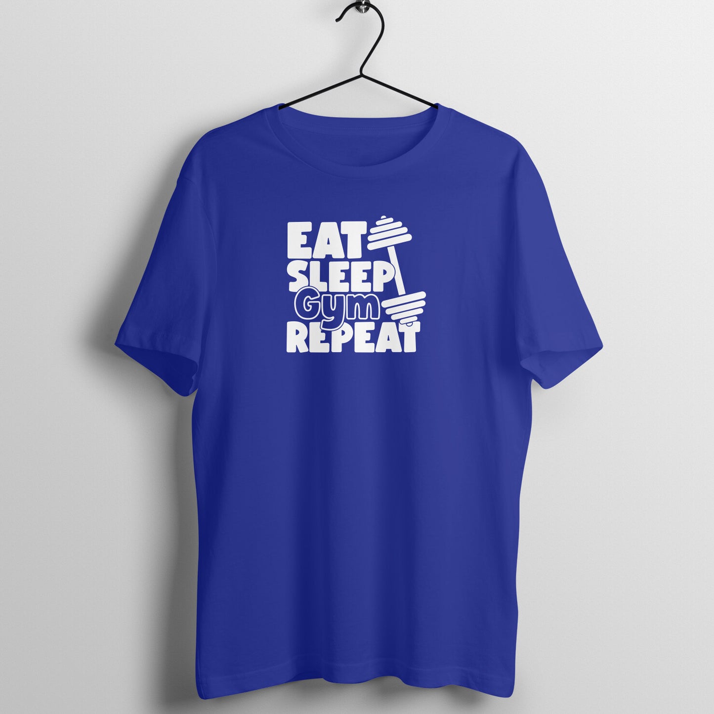 Royal Blue "Eat Sleep Gym Repeat" Women's T-Shirt, fitness gym motivational tee, Fempowered brand.c