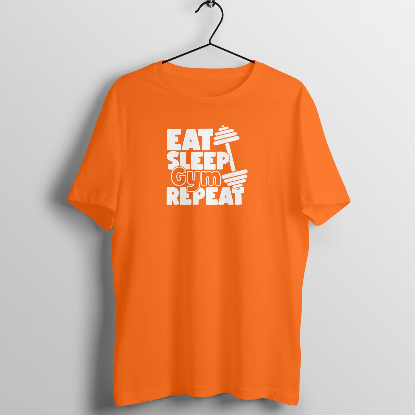 Orange "Eat Sleep Gym Repeat" Women's T-Shirt, fitness gym motivational tee, Fempowered brand.c