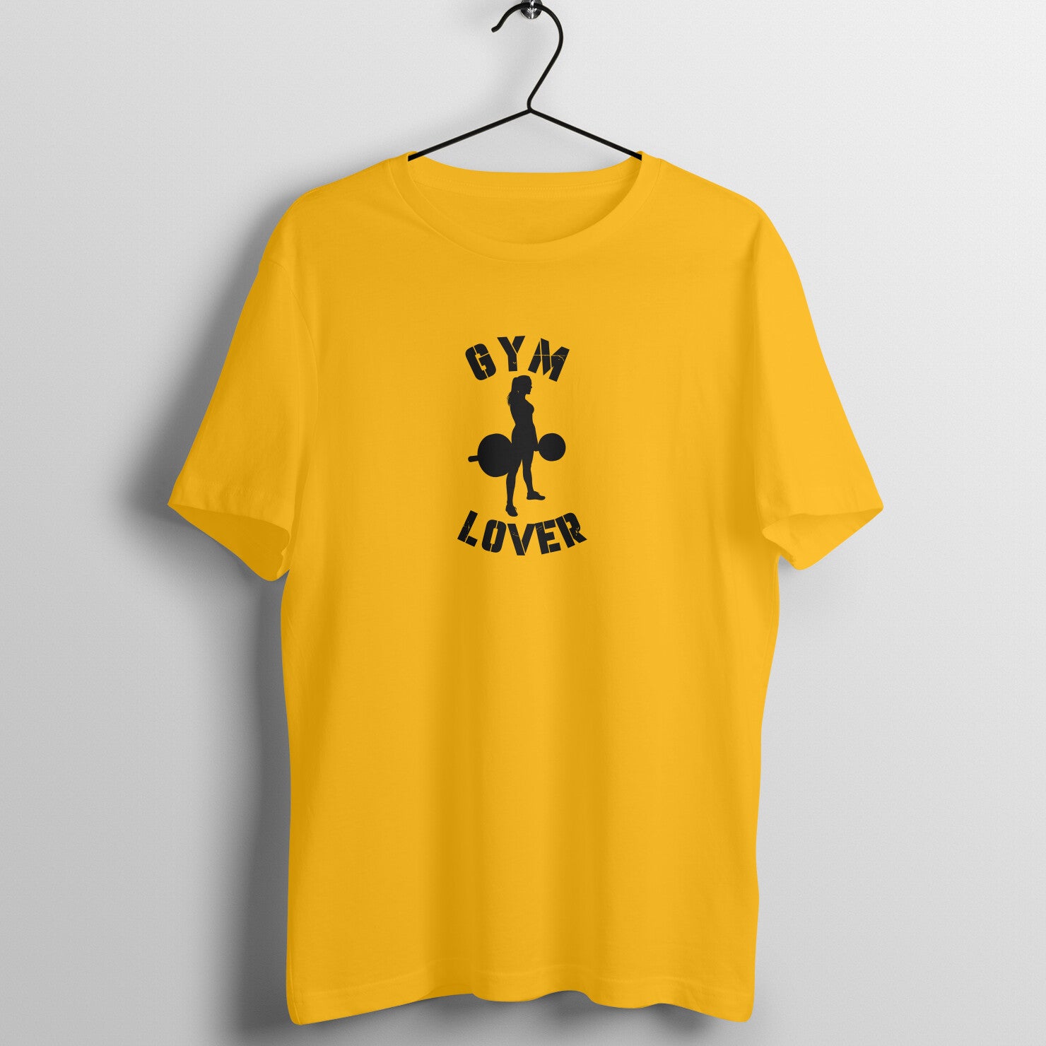 Golden Yellow women's fitness t-shirt with "Gym Lover" quote in black | 100% combed cotton, 180 GSM fabric | Fempowered