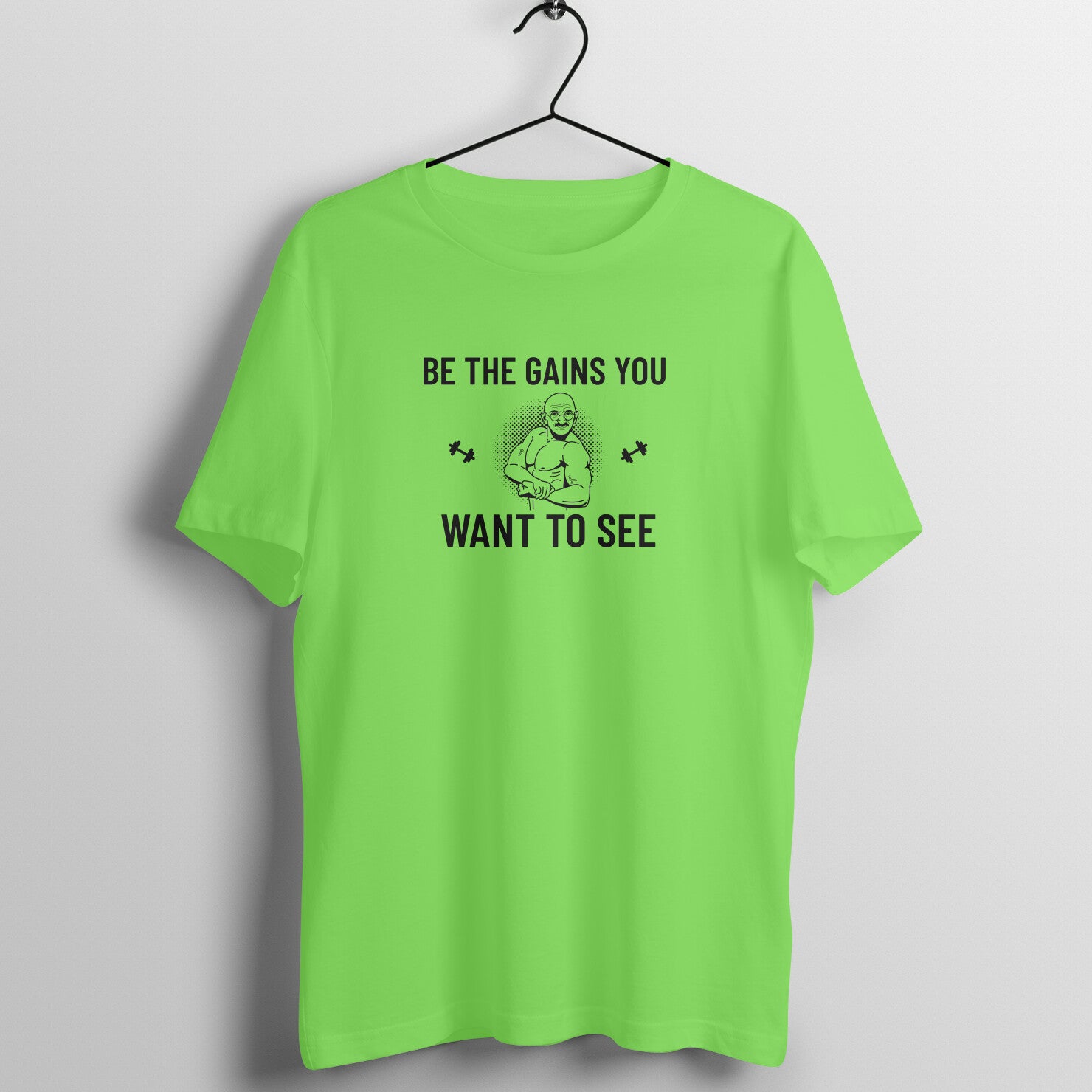 Liril Green women's fitness t-shirt with "Be the Gains You Want to See" quote | 100% combed cotton, 180 GSM fabric | Fempowered