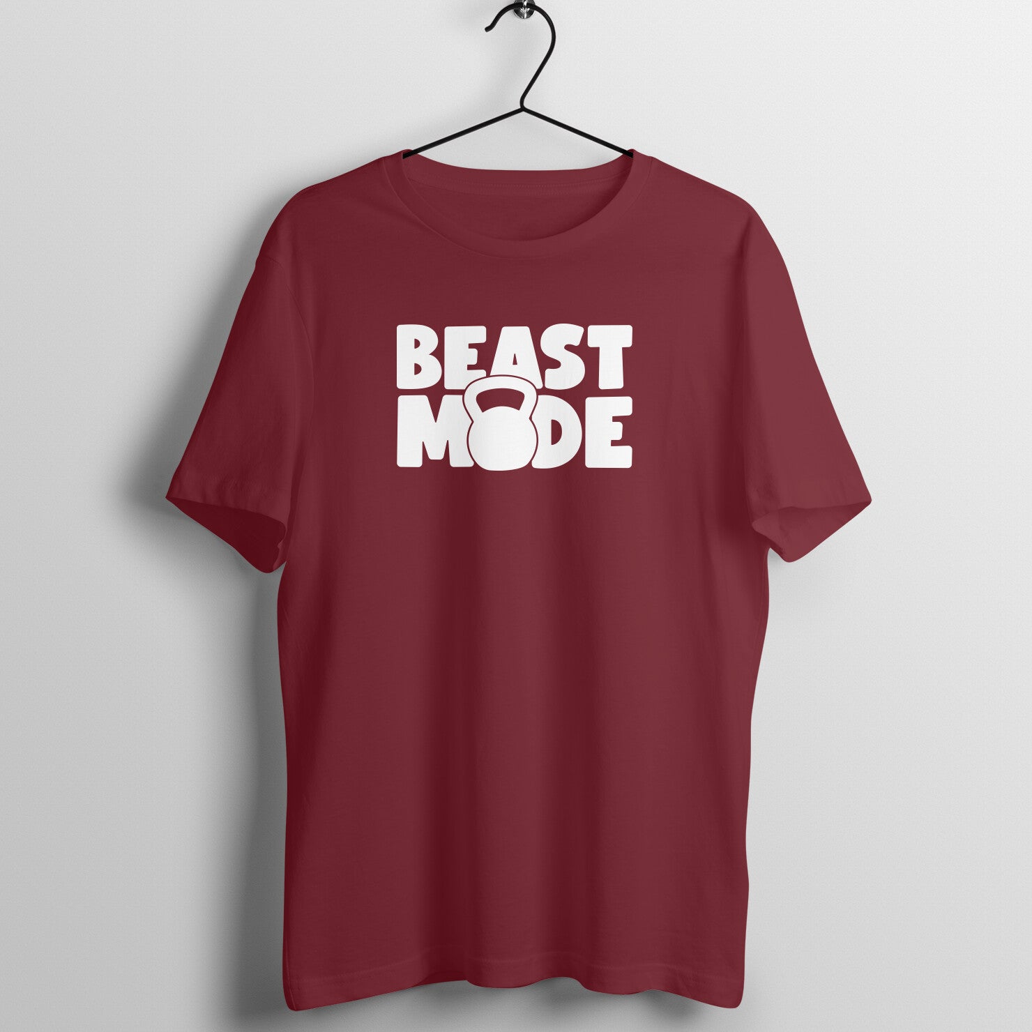 Maroon women's fitness t-shirt with "Beast Mode" quote | 100% combed cotton, 180 GSM fabric | Fempowered