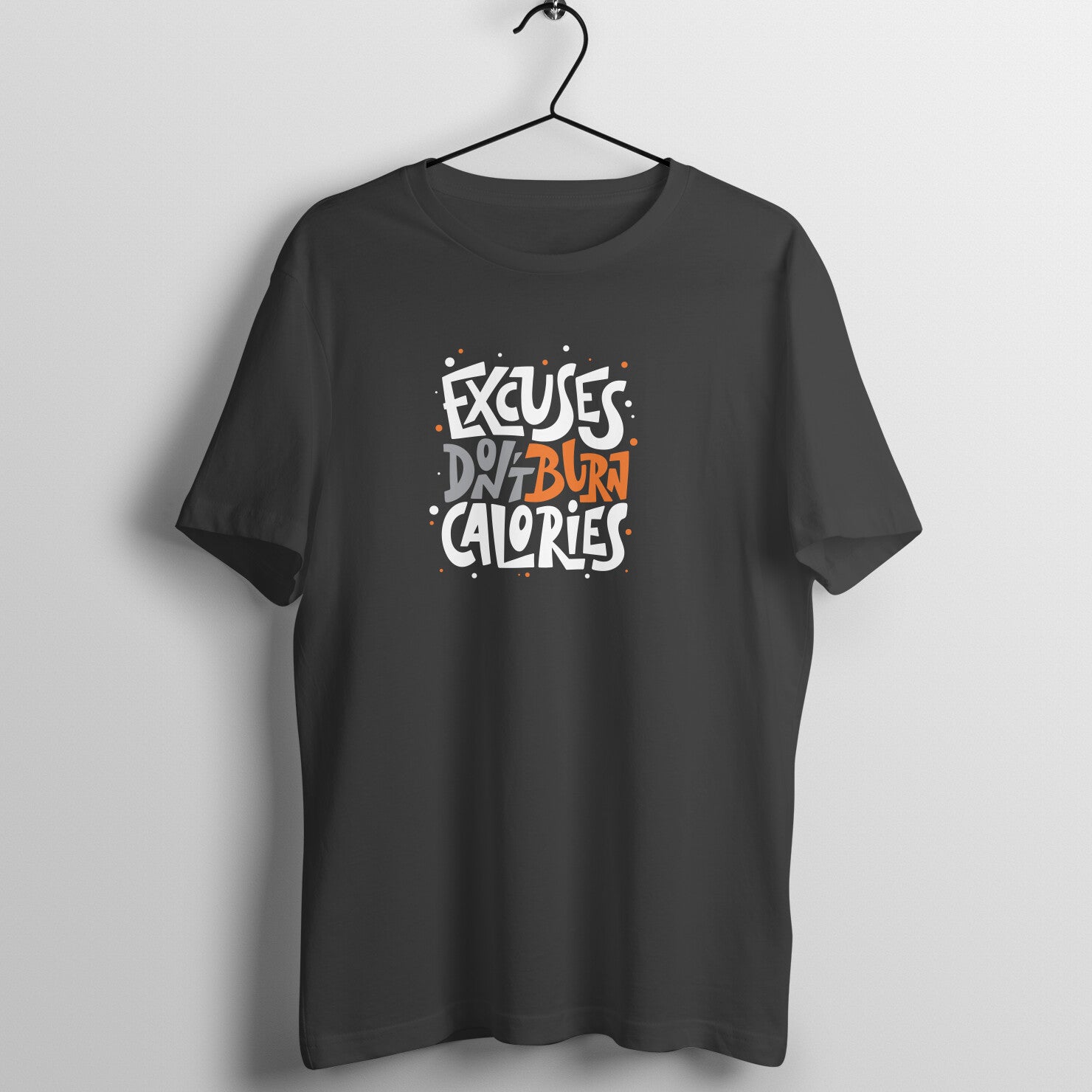 Black women's fitness t-shirt with "Excuses Don't Burn Calories" design.