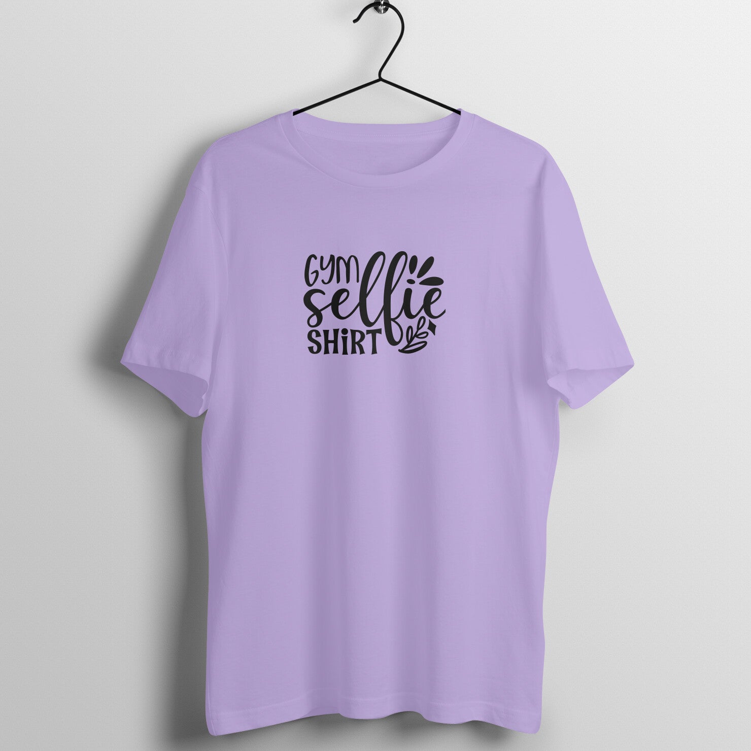 Iris Lavender women's fitness t-shirt with "Gym Selfie Shirt" quote in black | 100% combed cotton, 180 GSM fabric | Fempowered