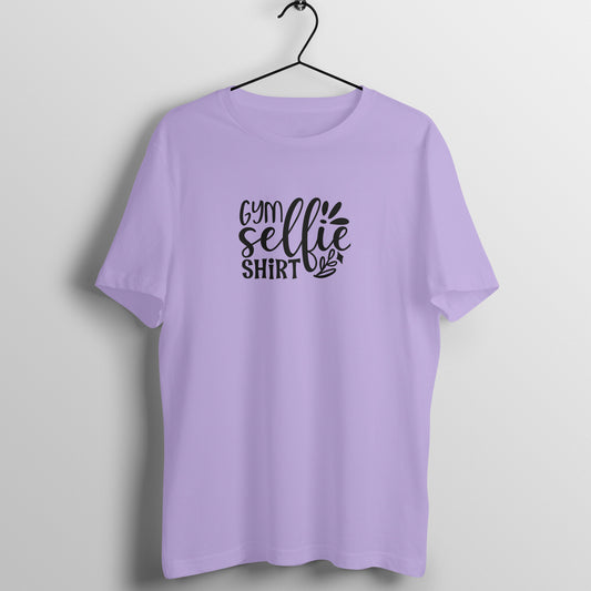 Iris Lavender women's fitness t-shirt with "Gym Selfie Shirt" quote in black | 100% combed cotton, 180 GSM fabric | Fempowered