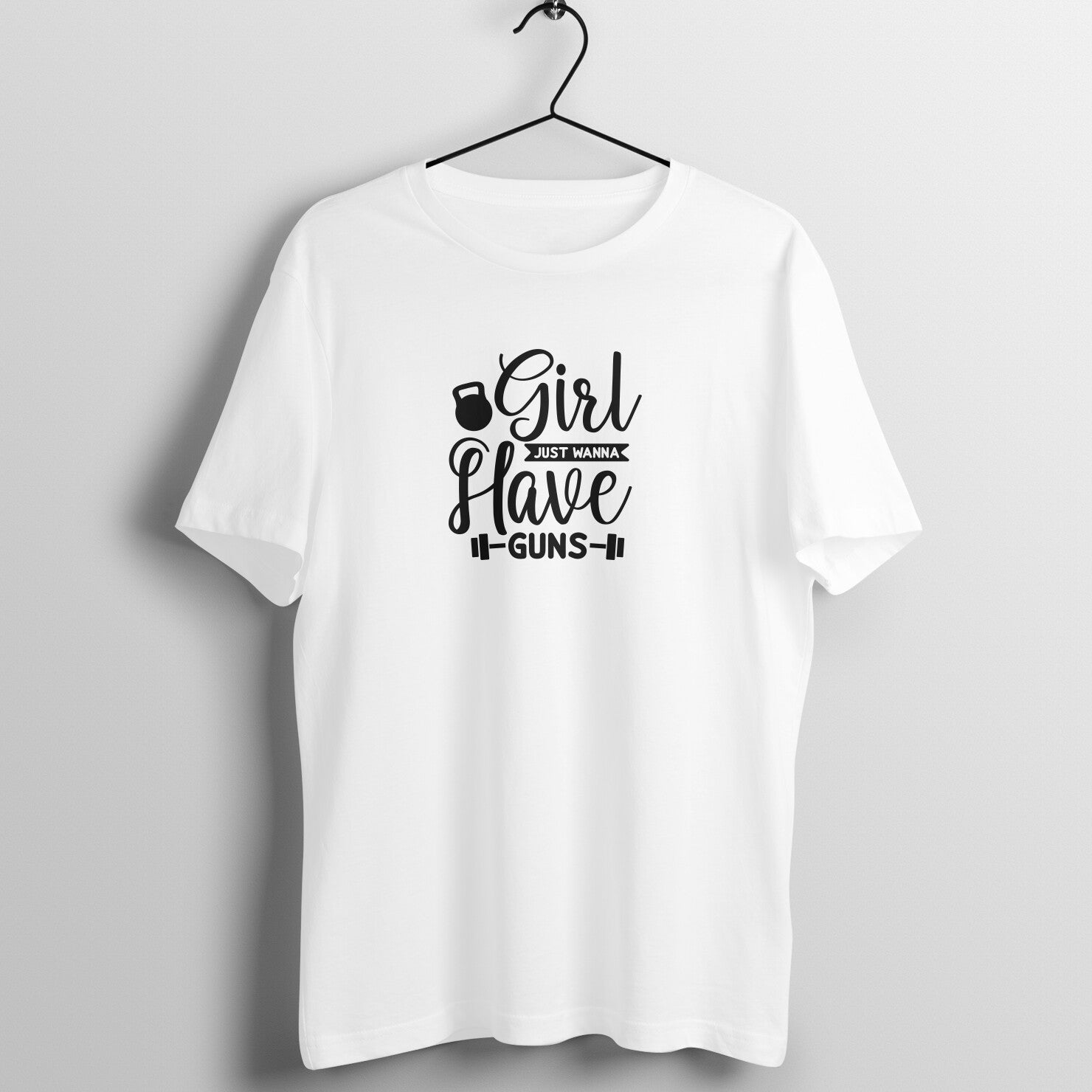 White women's fitness t-shirt with "Girl Just Wanna Have Funs" quote in white | 100% combed cotton, 180 GSM fabric | Fempowered