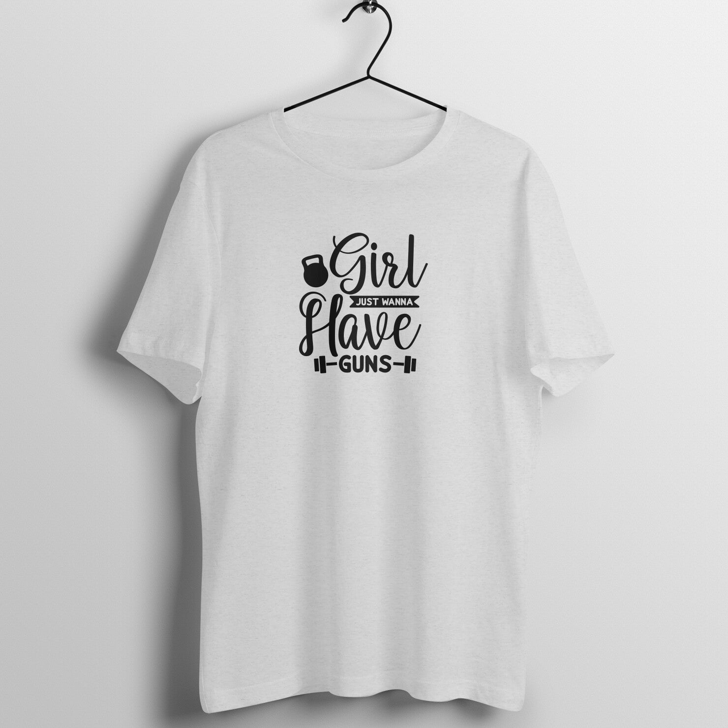 Melange Grey women's fitness t-shirt with "Girl Just Wanna Have Funs" quote in white | 100% combed cotton, 180 GSM fabric | Fempowered