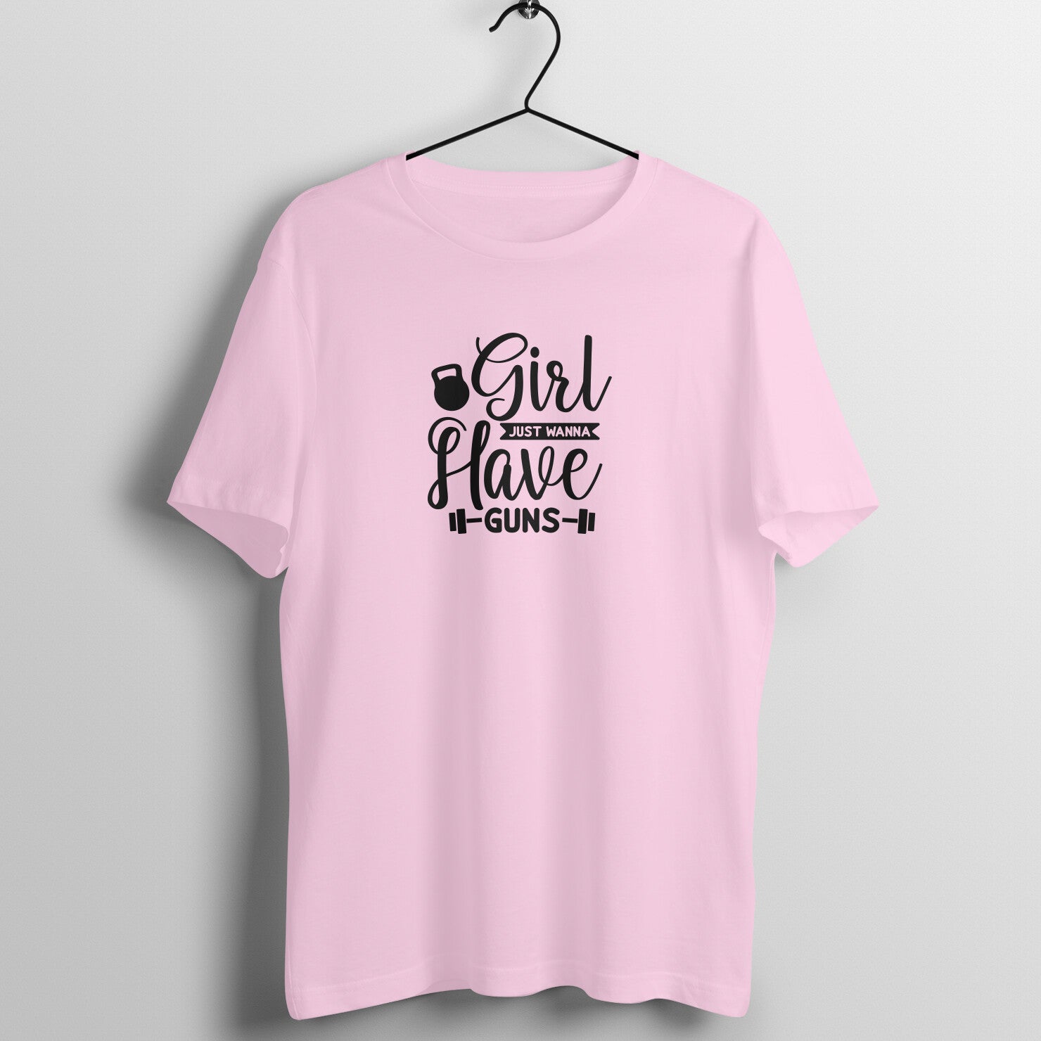 Light Pink women's fitness t-shirt with "Girl Just Wanna Have Funs" quote in white | 100% combed cotton, 180 GSM fabric | Fempowered