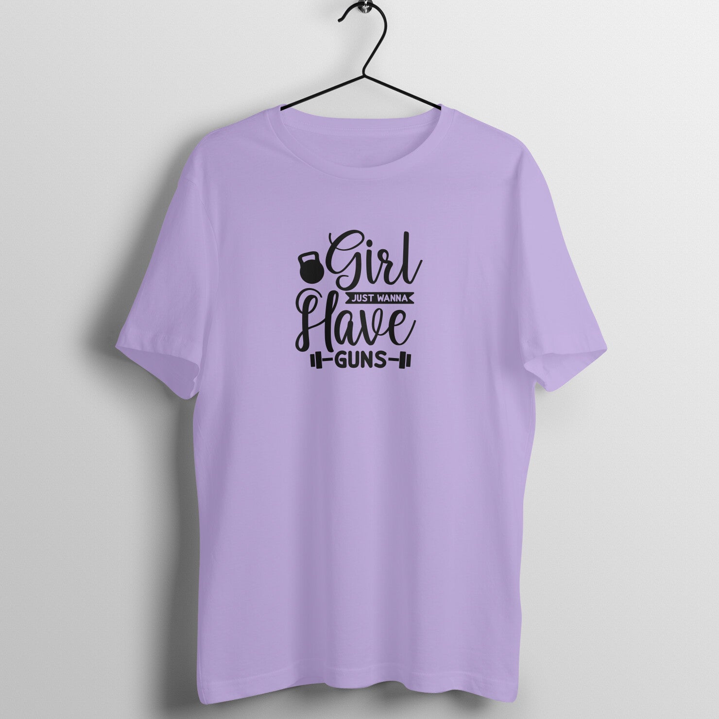 Iris Lavender women's fitness t-shirt with "Girl Just Wanna Have Funs" quote in white | 100% combed cotton, 180 GSM fabric | Fempowered