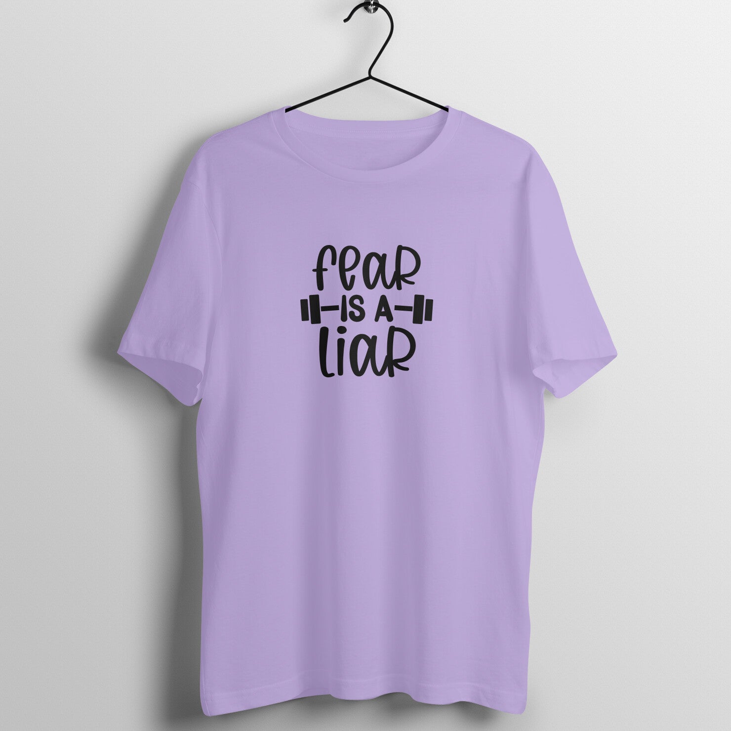 Iris Lavender women's fitness t-shirt with "Fear is a Liar" quote | 100% combed cotton, 180 GSM fabric | Fempowered