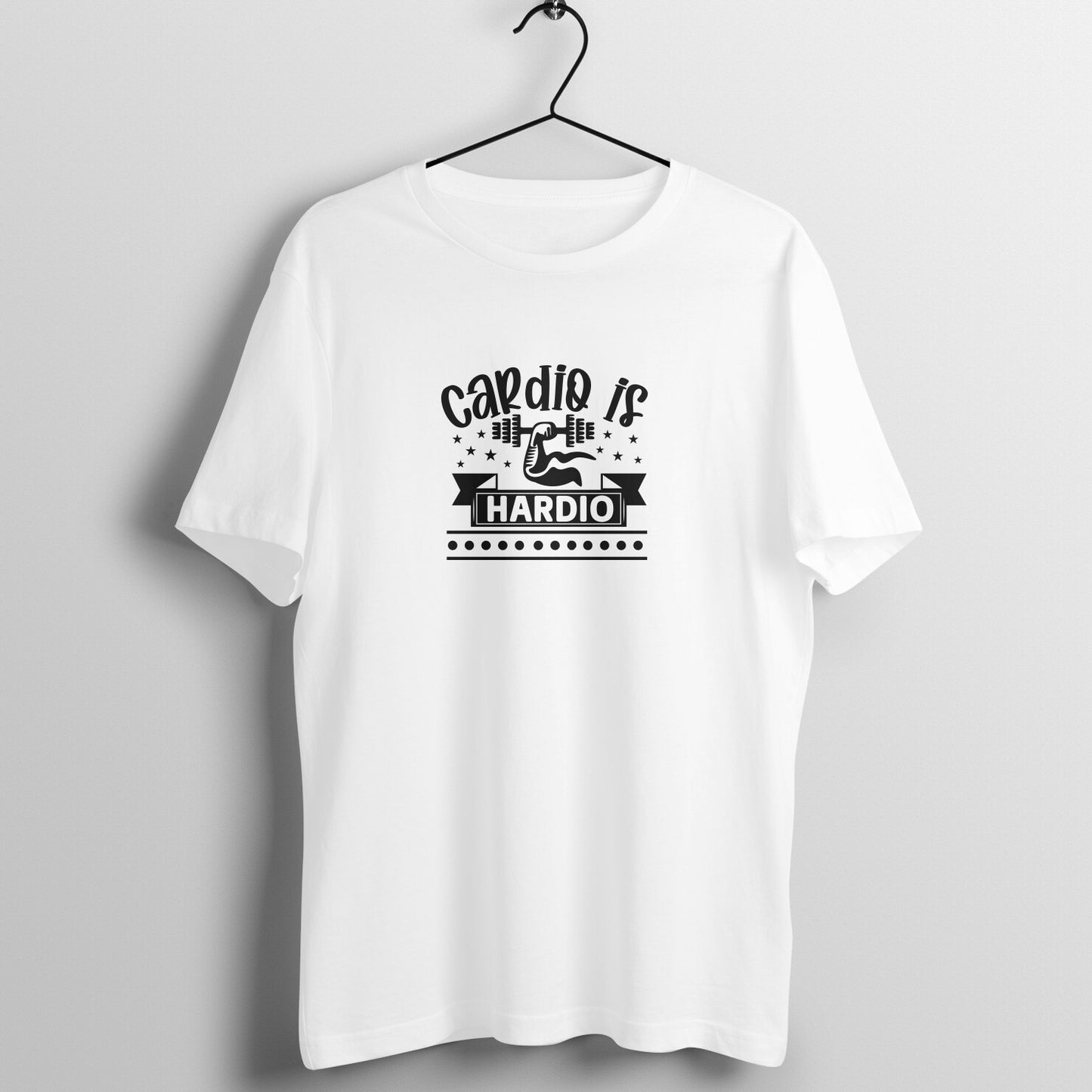 White women's fitness t-shirt with "Cardio is Hardio" quote | 100% combed cotton, 180 GSM fabric | Fempowered