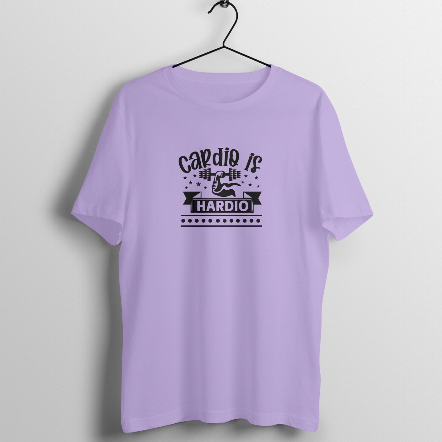 Iris Lavender women's fitness t-shirt with "Cardio is Hardio" quote | 100% combed cotton, 180 GSM fabric | Fempowered