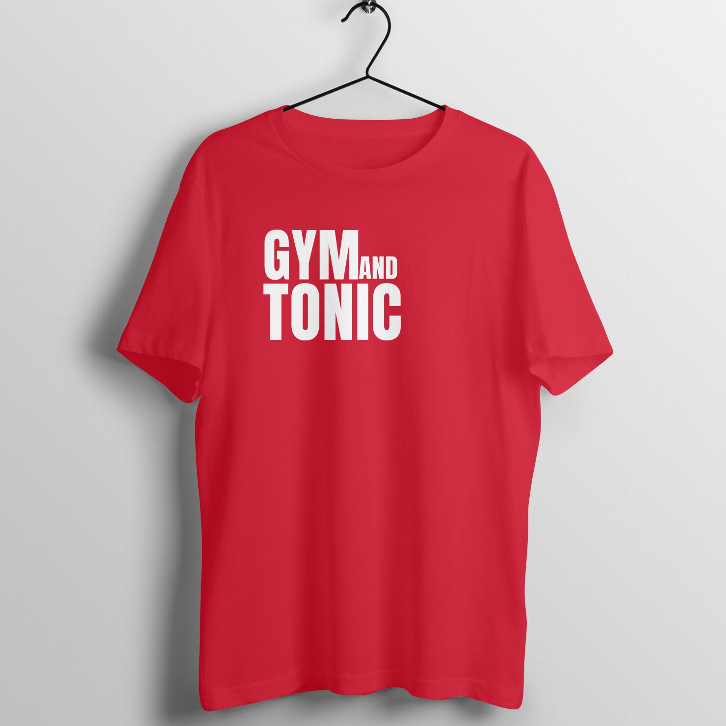 Red women's fitness t-shirt with "Gym and Tonic" quote in white | 100% combed cotton, 180 GSM fabric | Fempowered