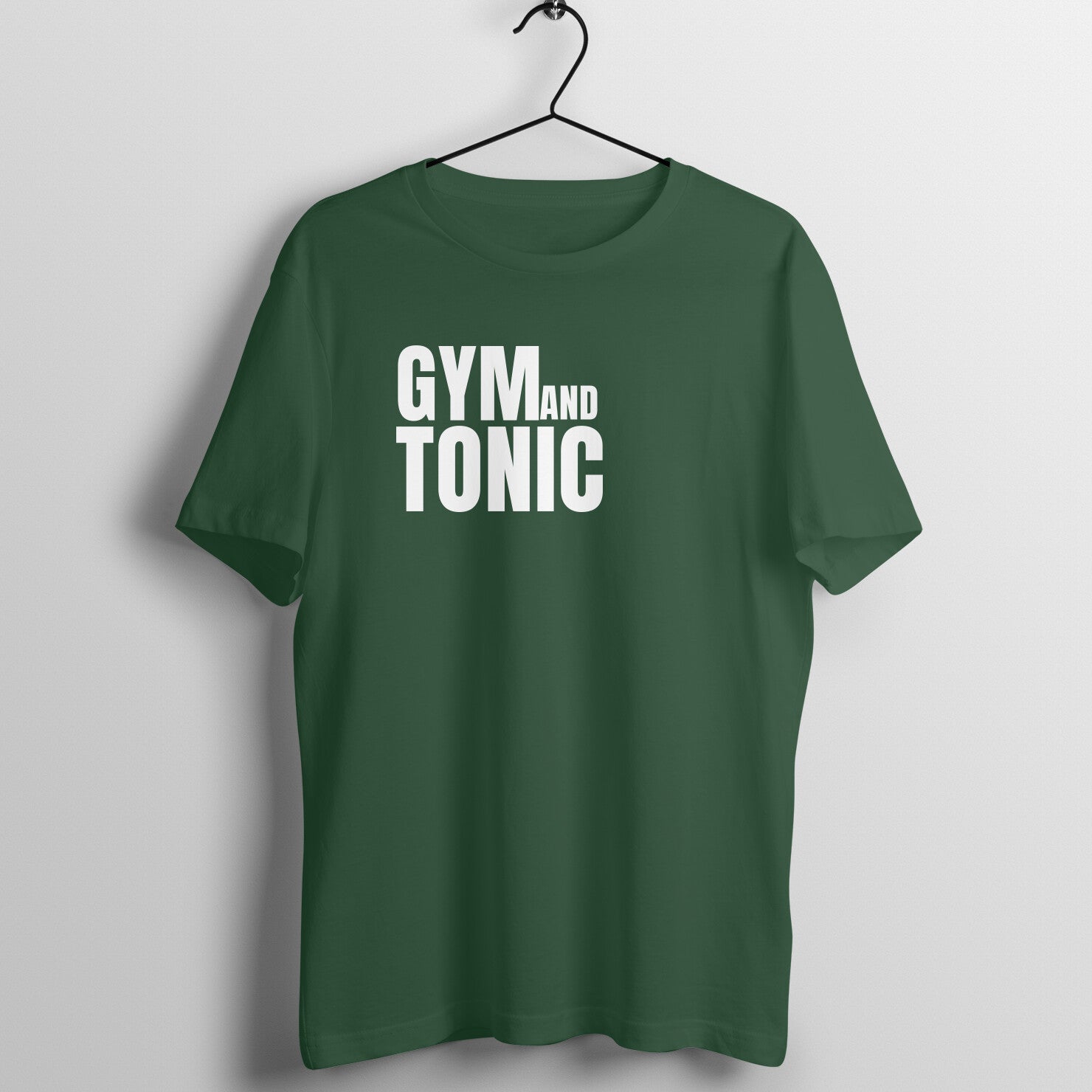 Olive Green women's fitness t-shirt with "Gym and Tonic" quote in white | 100% combed cotton, 180 GSM fabric | Fempowered