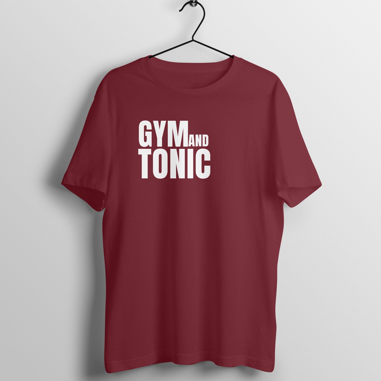 Maroon women's fitness t-shirt with "Gym and Tonic" quote in white | 100% combed cotton, 180 GSM fabric | Fempowered