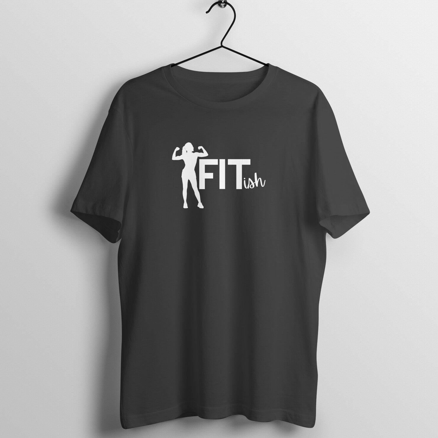 Black women's fitness t-shirt with "FITish" quote in white | 100% combed cotton, 180 GSM fabric | Fempowered