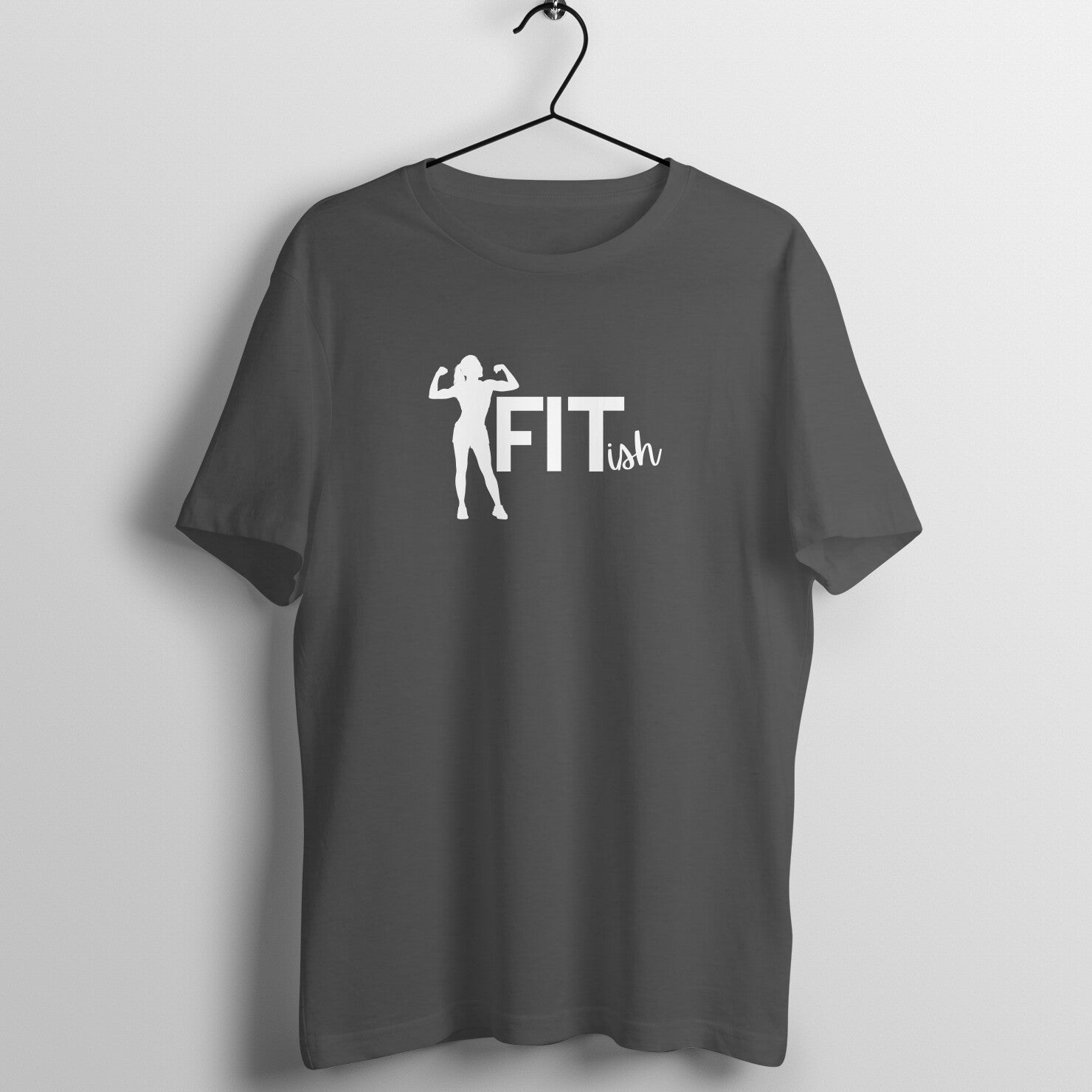 Charcoal Grey women's fitness t-shirt with "FITish" quote in white | 100% combed cotton, 180 GSM fabric | Fempowered