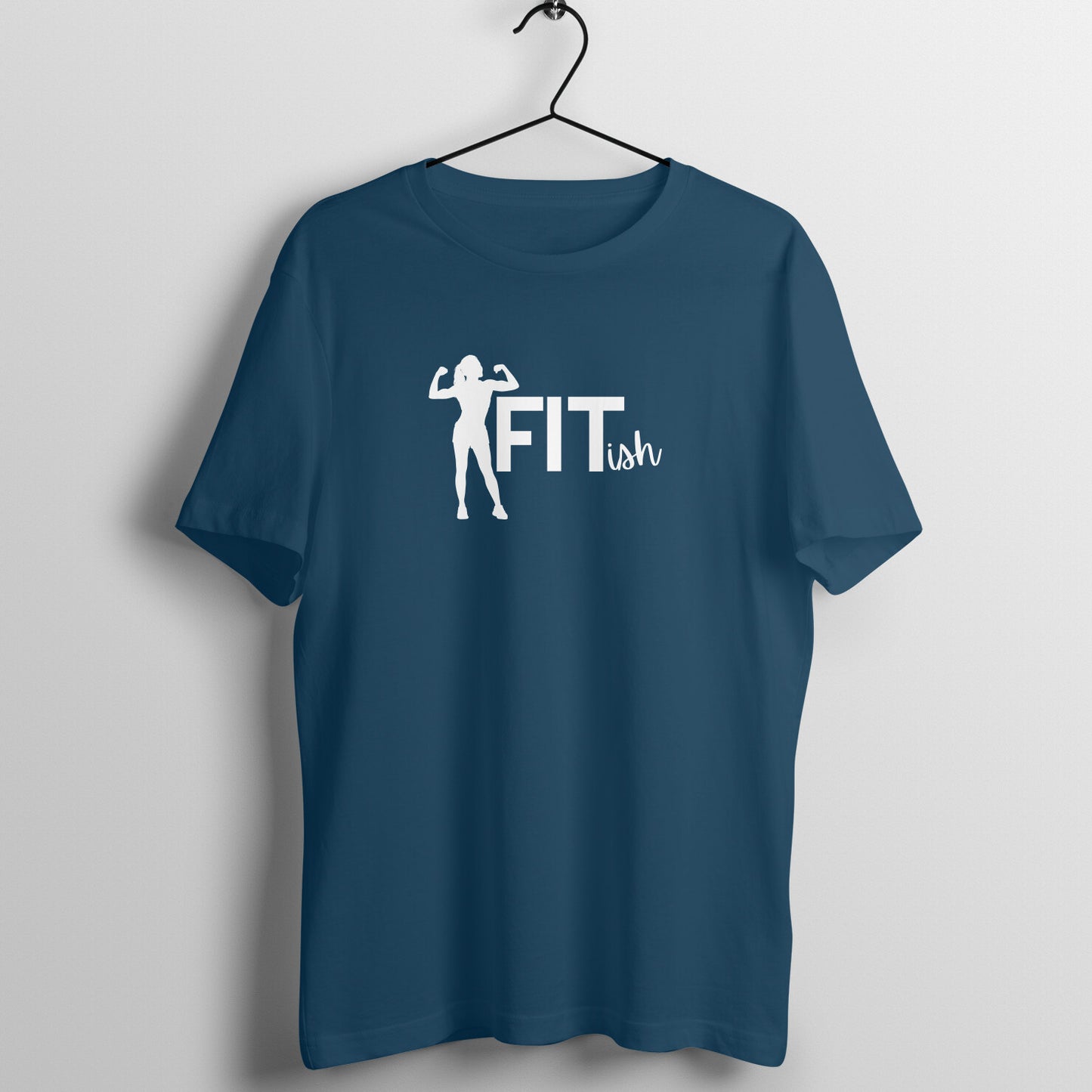 Navy Blue women's fitness t-shirt with "FITish" quote in white | 100% combed cotton, 180 GSM fabric | Fempowered