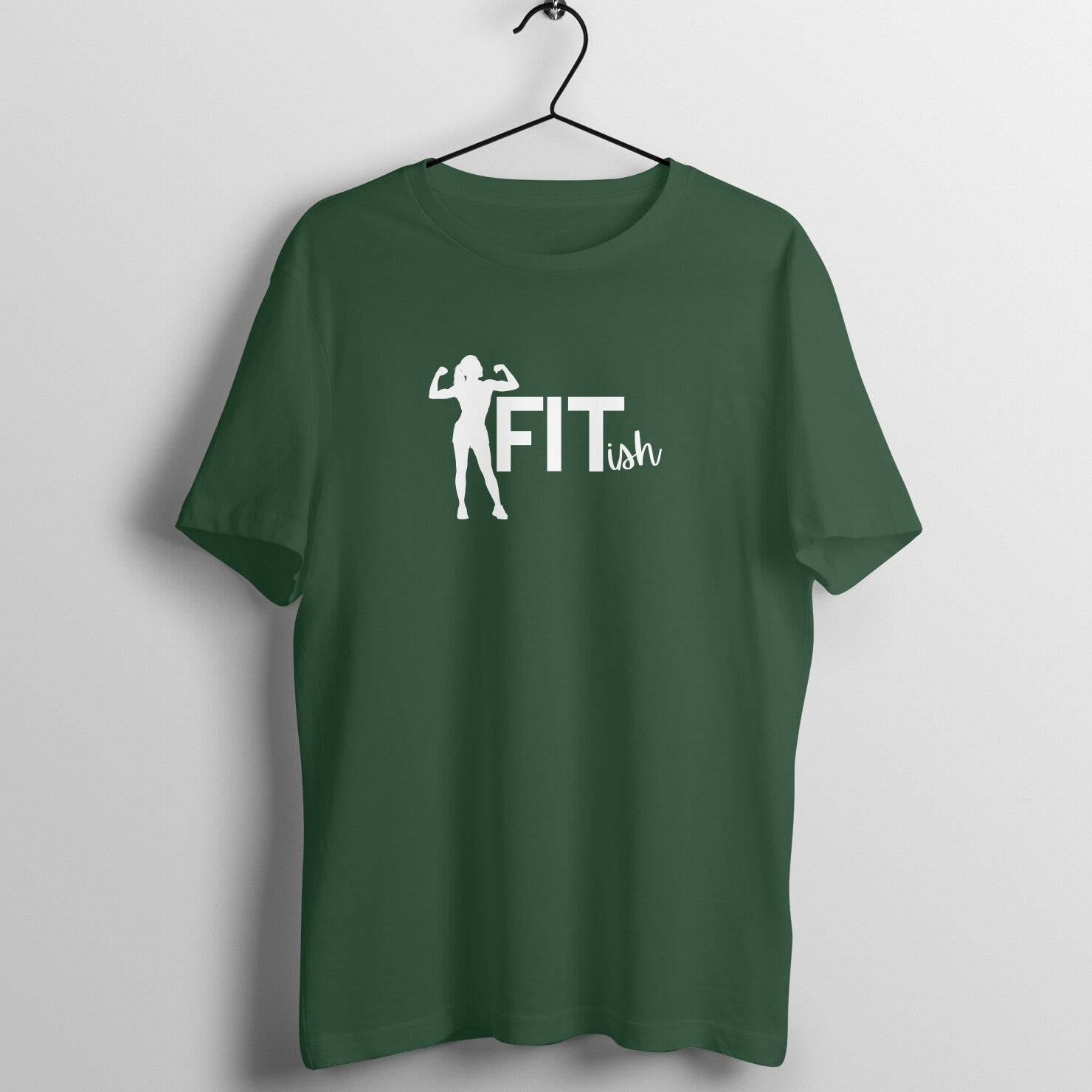 Olive Green women's fitness t-shirt with "FITish" quote in white | 100% combed cotton, 180 GSM fabric | Fempowered