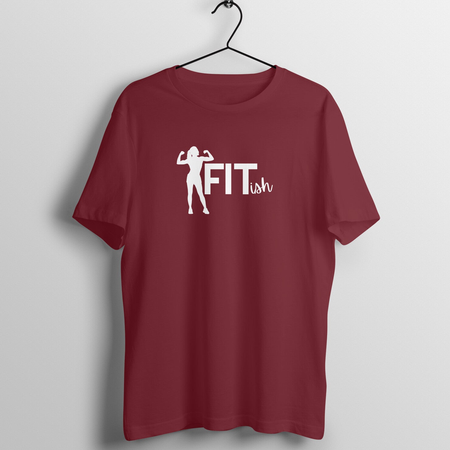 Maroon women's fitness t-shirt with "FITish" quote in white | 100% combed cotton, 180 GSM fabric | Fempowered