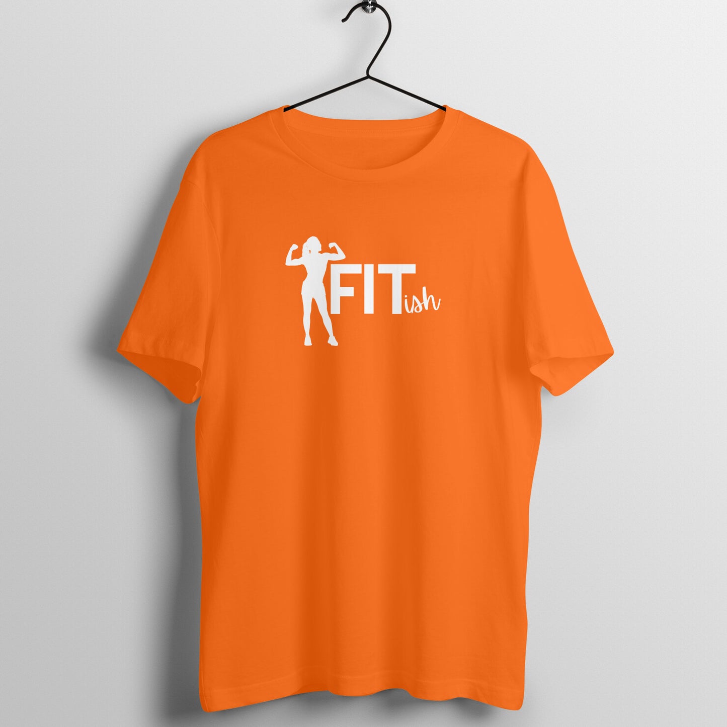 Orange women's fitness t-shirt with "FITish" quote in white | 100% combed cotton, 180 GSM fabric | Fempowered