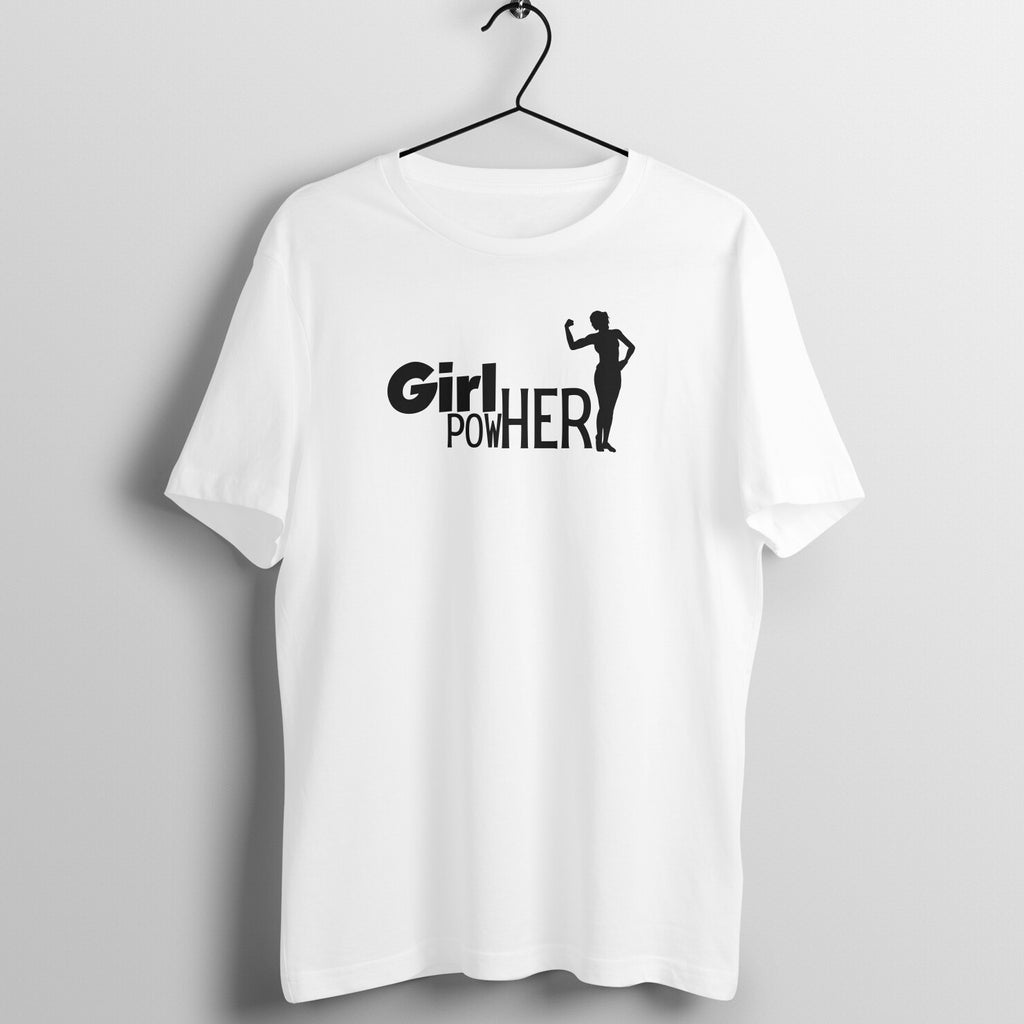 White women's fitness t-shirt with "Girl Power" quote in black | 100% combed cotton, 180 GSM fabric | Fempowered