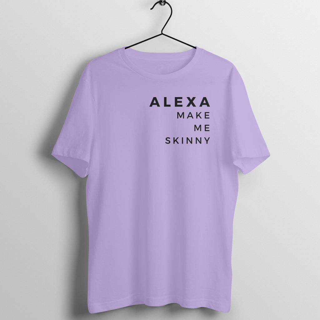 Iris Lavender women's fitness t-shirt with "Alexa Make Me Skinny" quote | 100% combed cotton, 180 GSM fabric | Fempowered