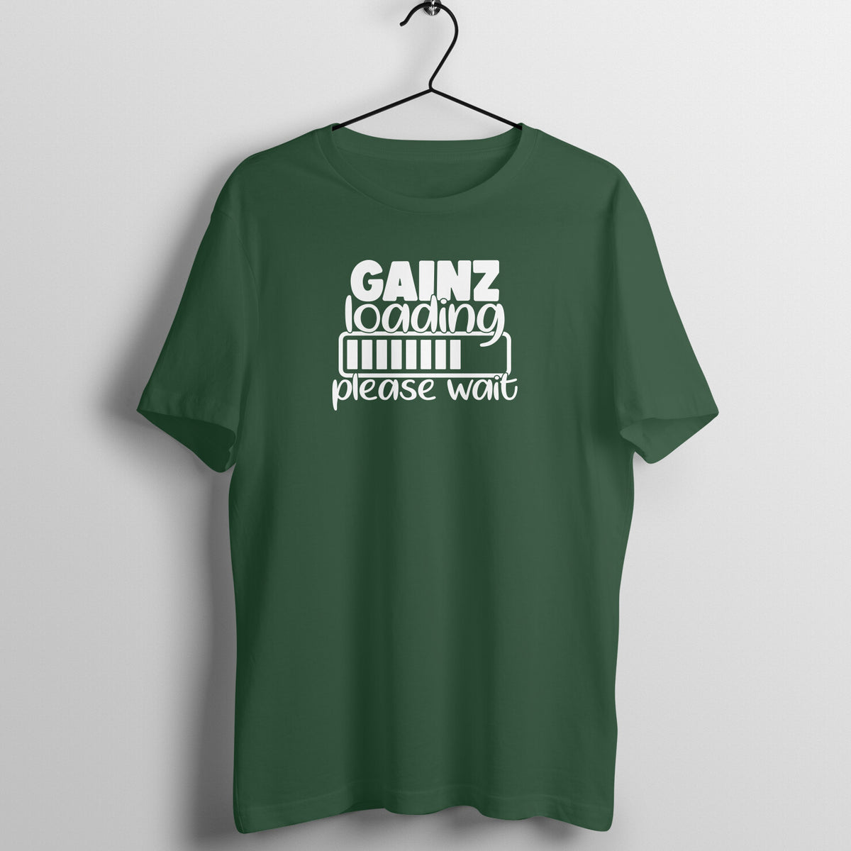 Olive Green women's fitness t-shirt with "Gainz Loading Please Wait" quote in white | 100% combed cotton, 180 GSM fabric | Fempowered