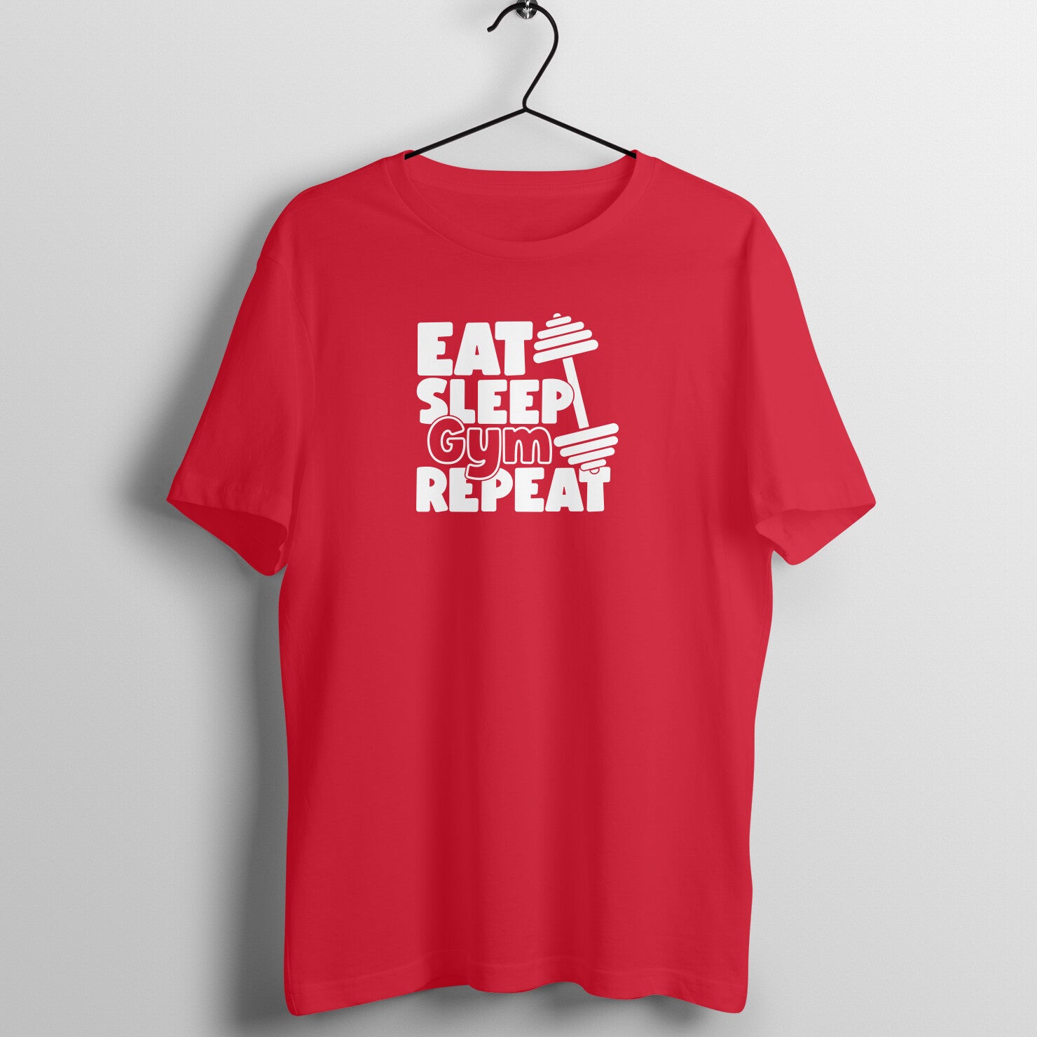 Red "Eat Sleep Gym Repeat" Women's T-Shirt, fitness gym motivational tee, Fempowered brand.c