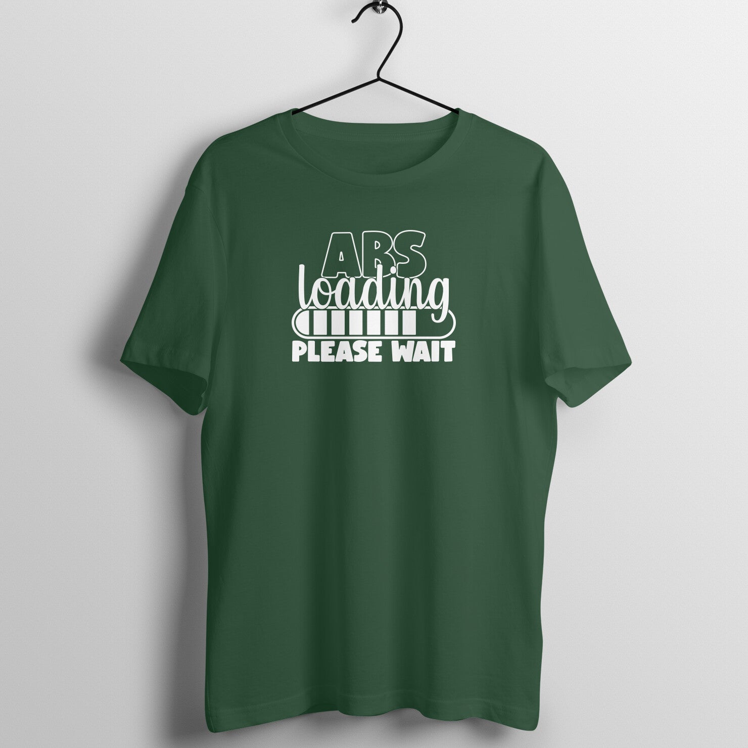 Olive Green women's fitness t-shirt with "Abs Loading Please Wait" quote | 100% combed cotton, 180 GSM fabric | Fempowered