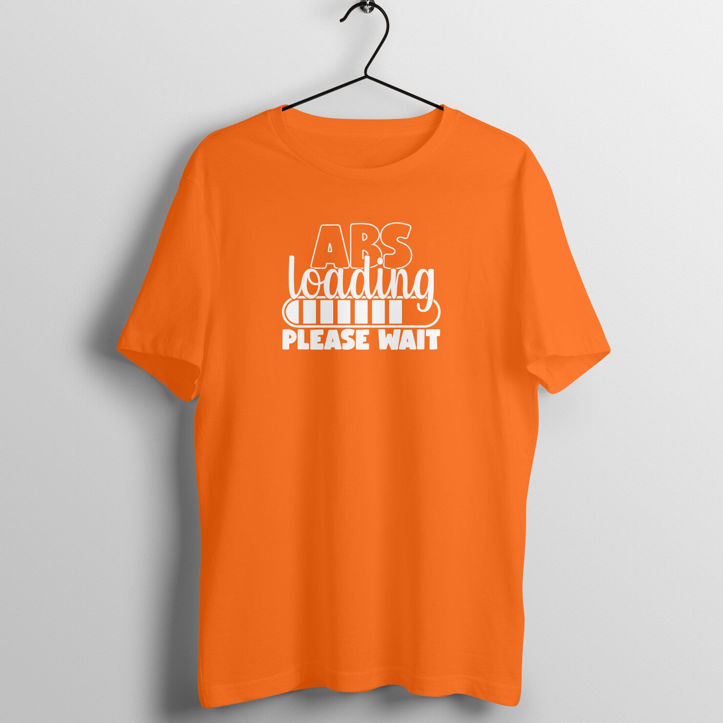 Orange women's fitness t-shirt with "Abs Loading Please Wait" quote | 100% combed cotton, 180 GSM fabric | Fempowered
