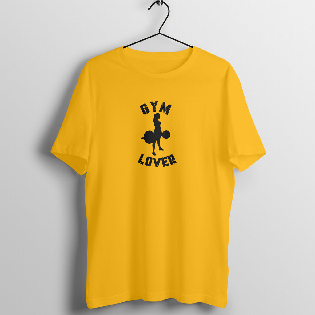 Golden Yellow women's fitness t-shirt with "Gym Lover" quote in black | 100% combed cotton, 180 GSM fabric | Fempowered