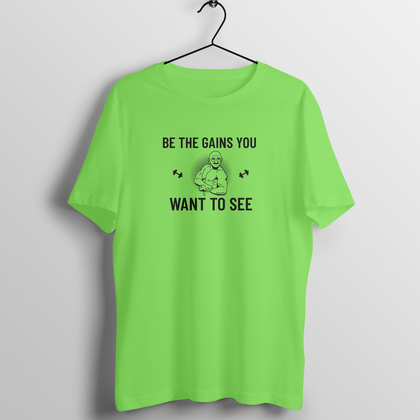 Liril Green women's fitness t-shirt with "Be the Gains You Want to See" quote | 100% combed cotton, 180 GSM fabric | Fempowered
