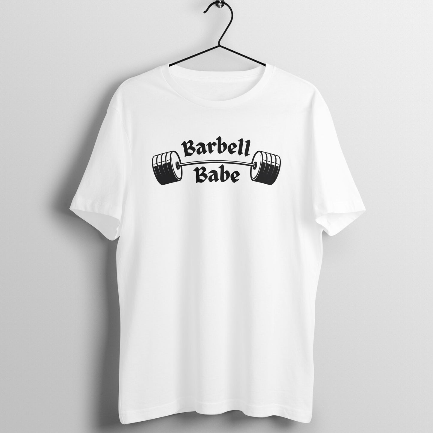 White women's fitness t-shirt with "Barbell Babe" quote | 100% combed cotton, 180 GSM fabric | Fempowered
