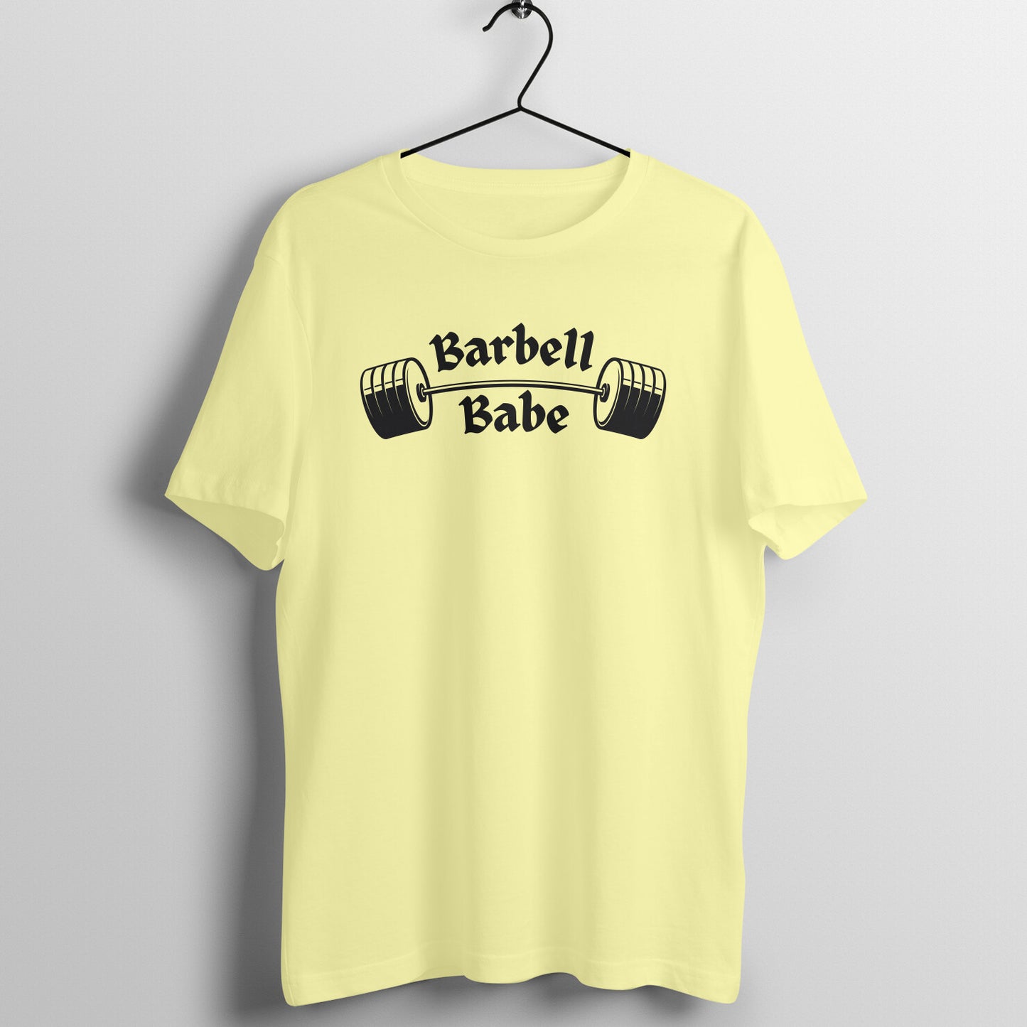 Butter Yellow women's fitness t-shirt with "Barbell Babe" quote | 100% combed cotton, 180 GSM fabric | Fempowered