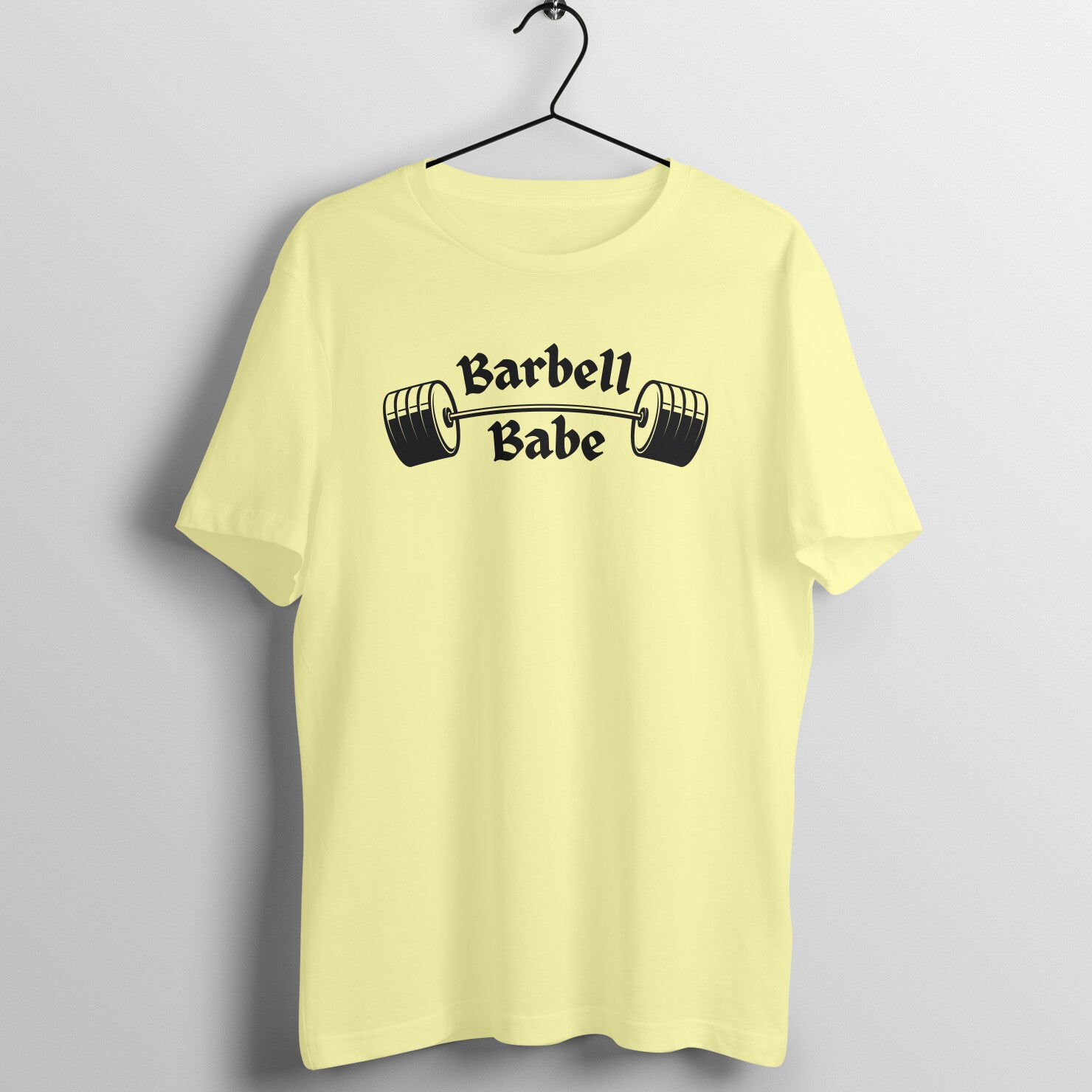 Butter Yellow women's fitness t-shirt with "Barbell Babe" quote | 100% combed cotton, 180 GSM fabric | Fempowered
